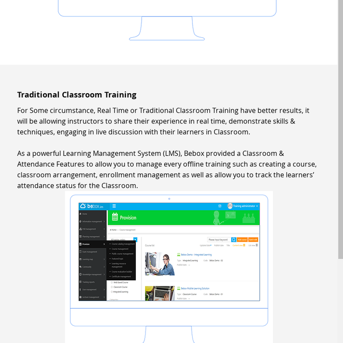 mix e learning lms classroom online time attendance management